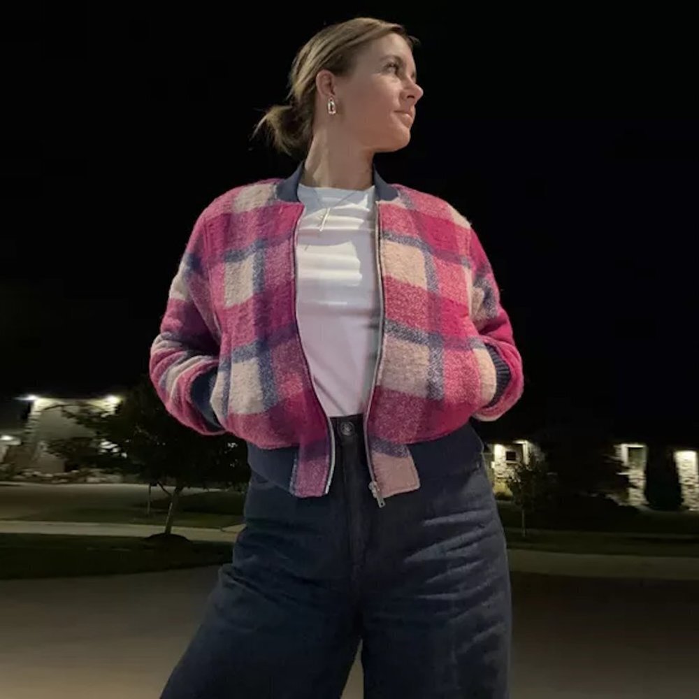 NWT New House Of Harlow 1960 Wool Blend Plaid Bomber Jacket Size L